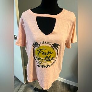 Lane Bryant light pink graphic short sleeved, choker v-neck T-shirt. Size 14/16